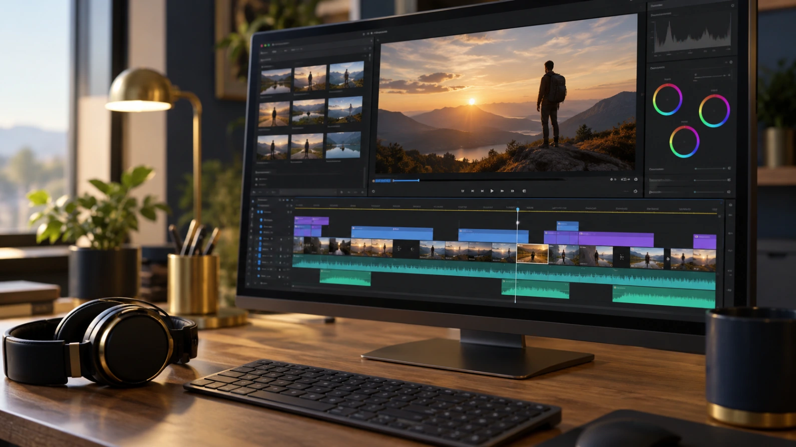 Illustrative video editing and post-production workspace