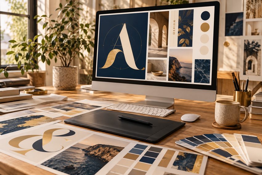 Illustrative graphic design and multimedia workspace